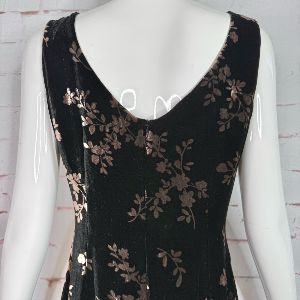 JONES NY EVENING 6P Black & Brown Velvet Design Sleeveless Sheath Midi Dress - Picture 5 of 16